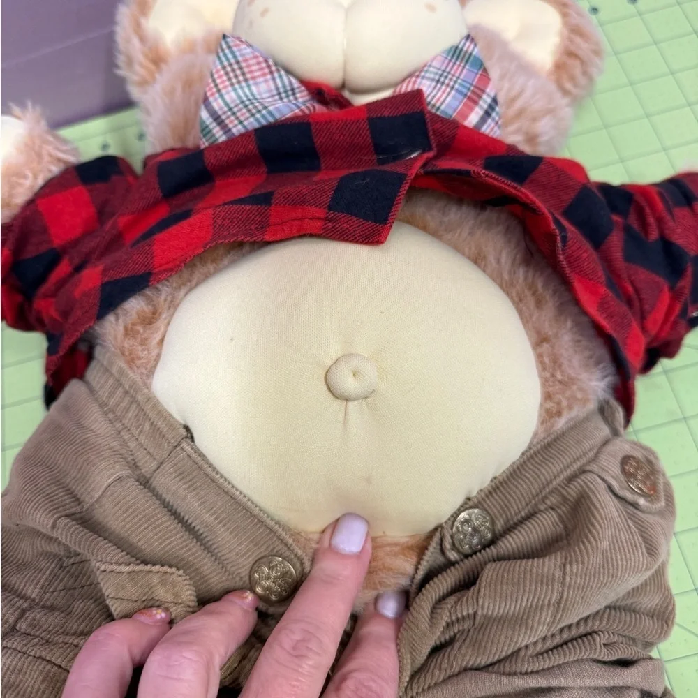 Vintage FURSKINS Red and Black Plaid Stuffed Teddy Bear